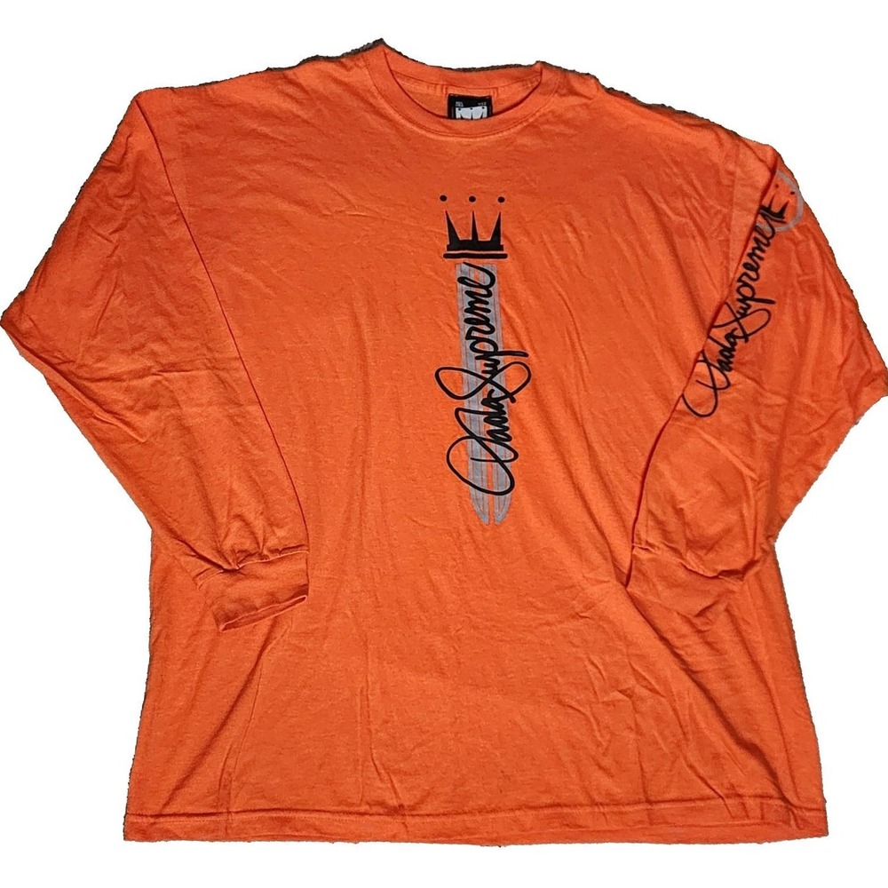 Vintage 90s Long Sleeve Tee 2XL DADA Orange Cotton Crew Hip Hop Spell Out‎ USA